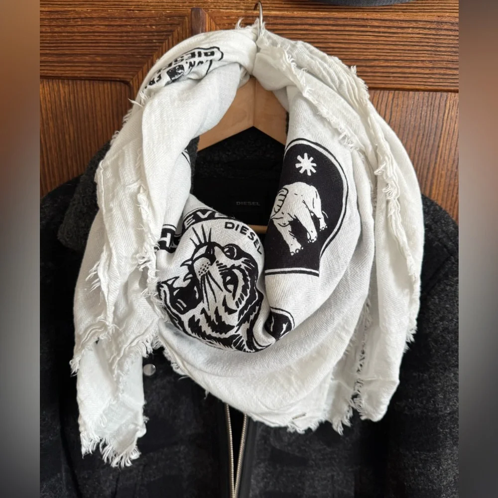 Diesel Black and White Graphic Scarf